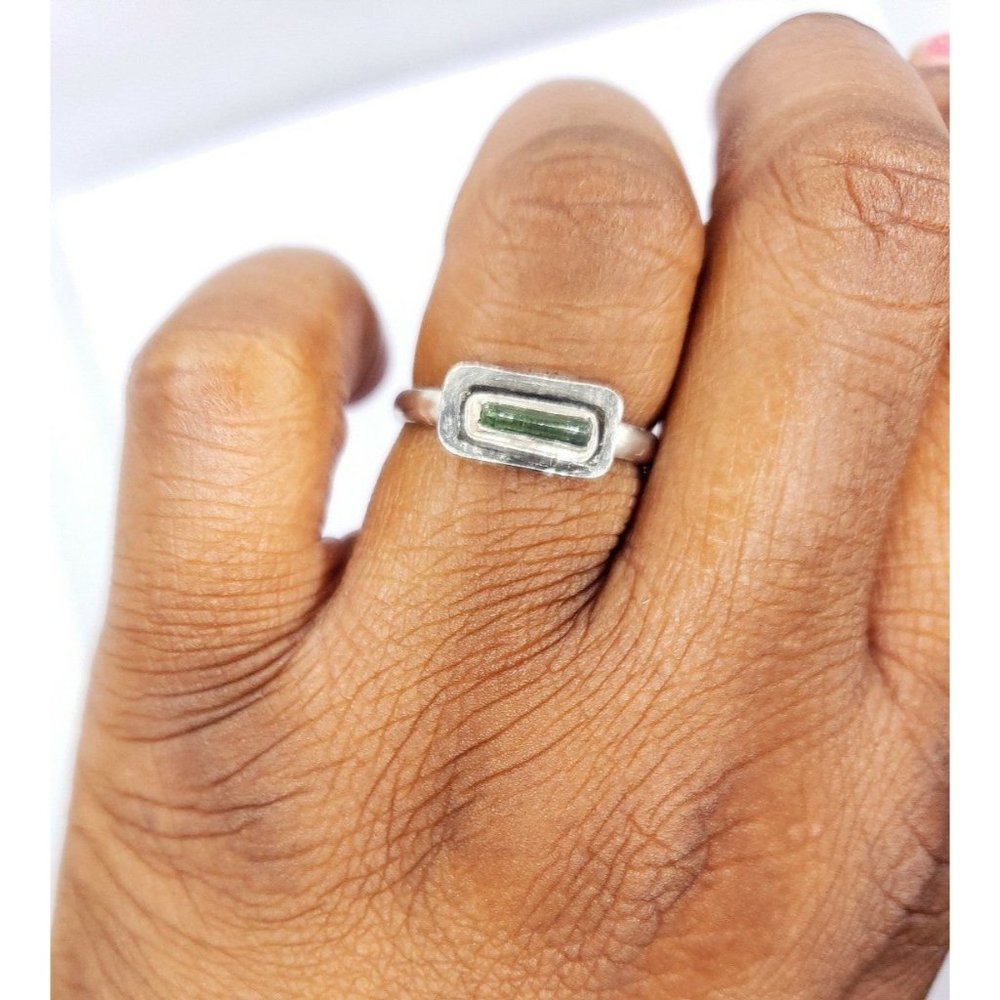 Green raw Tourmaline Crystal Ring handmade sterling silver artisan handmade ring - Picture 8 of 12
